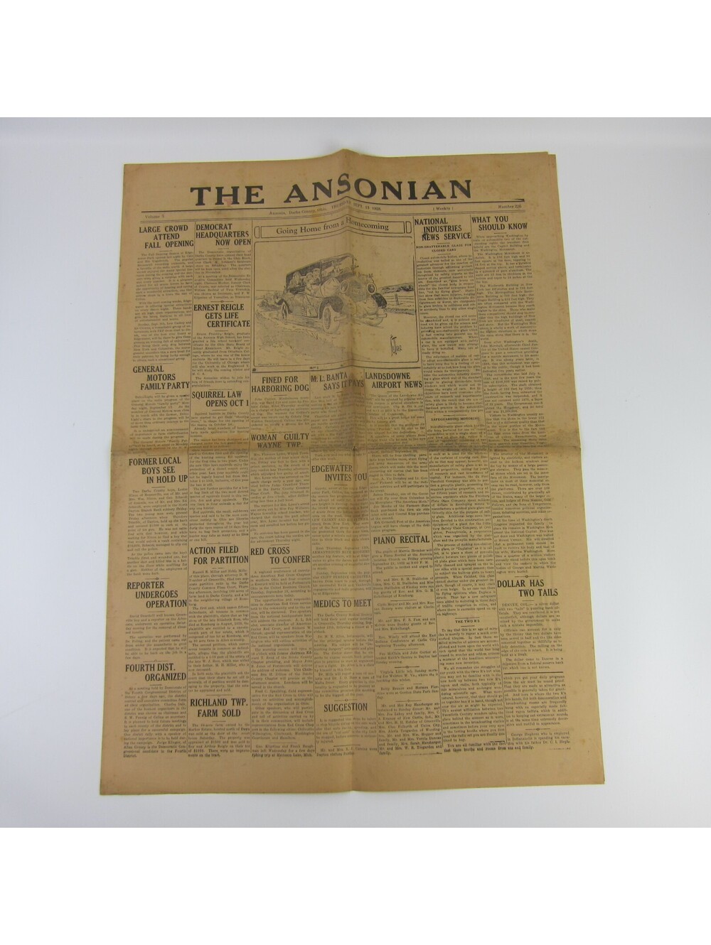 The Ansonian Newspaper Ansonia Darke County Ohio Thursday Sep 1928 Antique RARE